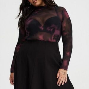 Torrid Black and Pink Tie-Dye Long Sleeve Mesh Tee